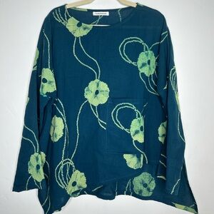 Yasuko Kurisaka Floral Asymmetric Tunic Blouse Cotton Lagenlook One Size